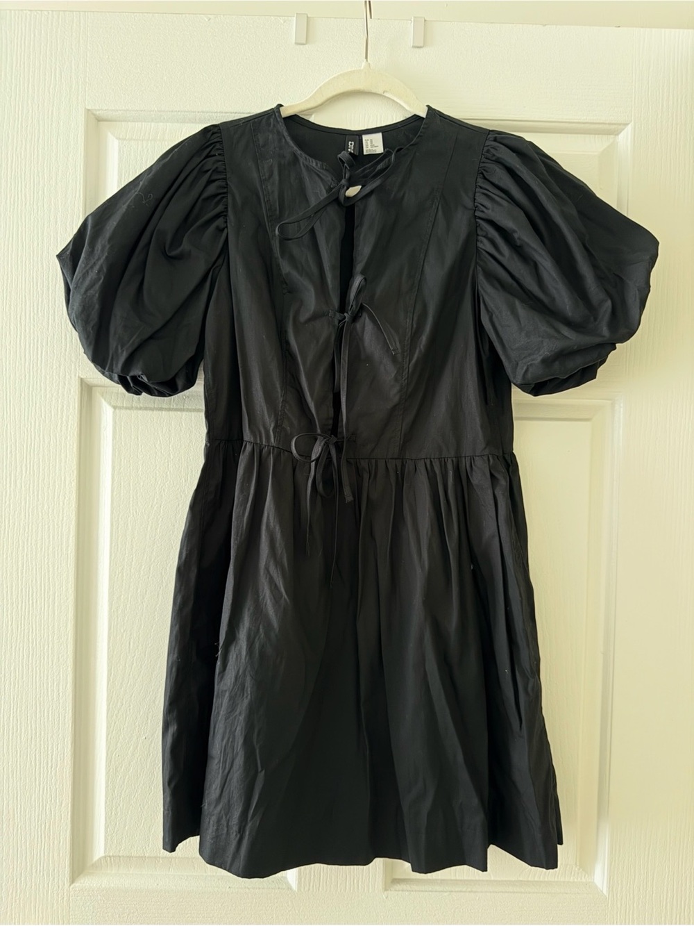 H&M Tie-front poplin dress Mini Black Extra Small